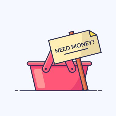 Boş alışveriş sepeti. Kelime gerek para ile imza verin. Haber bülteni veya site için simge. Anahat düz illüstrasyon izole beyaz arka plan üzerinde.