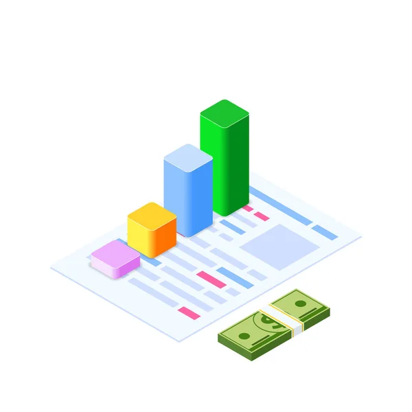 Infográfico isométrico. Consulta e administração. Gráfico de risco corporativo para valor publicitário de engenharia. Planejamento de conta crescer, gestão ou calcular relatório de auditoria. Ilustração empresarial —  Vetores de Stock