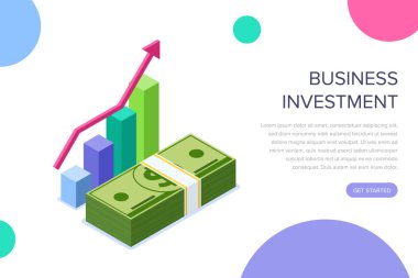 İş yatırım kavramı. Web afiş, infographics, kahraman görüntüleri için kullanabilirsiniz. Beyaz arka plan üzerinde izole düz izometrik vektör çizim.