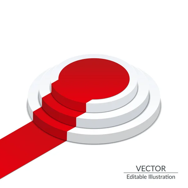 Изометрический белый круглый подиум с красной дорожкой. Шаблон на прозрачном фоне. Редактируемая изометрическая векторная иллюстрация . — стоковый вектор