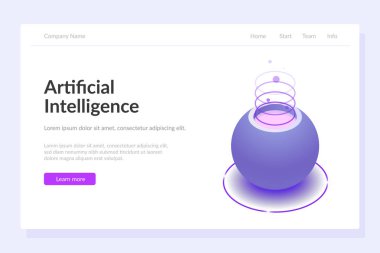 Artificial intelligence web page template. Futuristic concept of a modern computer or assistant. Design landing page. Isometric 3d vector illustration. clipart