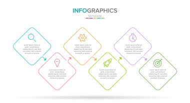 Simgeli vektör bilgi etiketi şablonu. 5 seçenek ya da adım. İş kavramı için bilgi grafikleri. Bilgi grafikleri, akış grafikleri, sunumlar, web siteleri, afişler, yazılı materyaller için kullanılabilir.