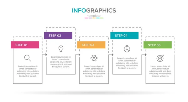 Modèle d'étiquette d'infographie vectorielle avec des icônes. 5 options ou étapes. Infographie pour concept d'entreprise. Peut être utilisé pour les graphiques d'information, organigrammes, présentations, sites Web, bannières, documents imprimés. — Image vectorielle