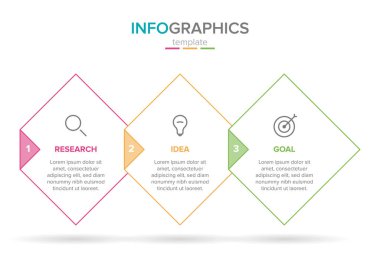 Simgeler vektör Infographic etiketi şablonu. 3 seçenekleri veya adımları. İş kavramı için Infographics. Bilgi grafik, akış şemaları, sunumlar, web siteleri, afiş, basılı malzemeler için kullanılabilir.