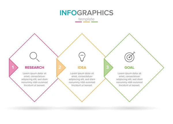 Vektorinformationsgrafik-Beschriftungsvorlage mit Symbolen. 3 Optionen oder Schritte. Infografiken für das Geschäftskonzept. kann für Informationsgrafiken, Flussdiagramme, Präsentationen, Websites, Banner, Druckmaterialien verwendet werden. — Stockvektor