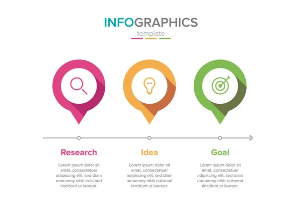 Vektorinformationsgrafik-Beschriftungsvorlage mit Symbolen. 3 Optionen oder Schritte. Infografiken für das Geschäftskonzept. kann für Informationsgrafiken, Flussdiagramme, Präsentationen, Websites, Banner, Druckmaterialien verwendet werden. — Stockvektor