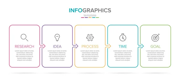 Vektor-Infografik-Beschriftungsvorlage mit Symbolen. 5 Optionen oder Schritte. Infografiken für das Geschäftskonzept. Kann für Informationsgrafiken, Flussdiagramme, Präsentationen, Websites, Banner, Druckmaterialien verwendet werden. — Stockvektor