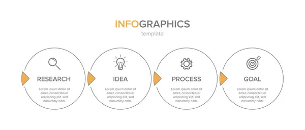 Projekt infograficzny z ikonami i 4 opcjami lub krokami. Cienki wektor. Koncepcja biznesowa infografiki. Może być stosowany do grafiki info, wykresy przepływu, prezentacje, strony internetowe, banery, materiały drukowane. — Wektor stockowy