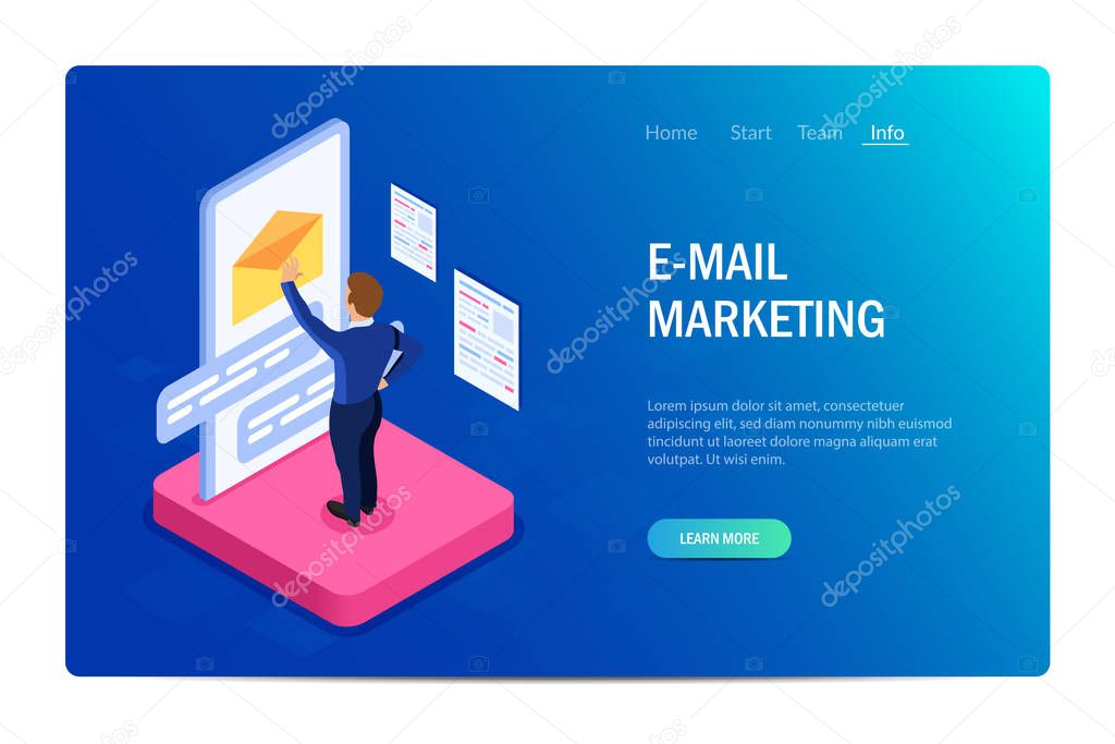 Email marketing concept with characters. Design web site. Can use for web banner, infographics, hero images. Flat isometric vector illustration.
