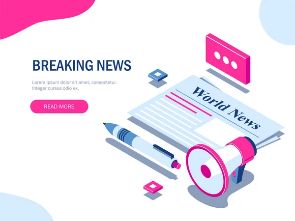 Breaking News or World News isometric concept. — Stock Vector