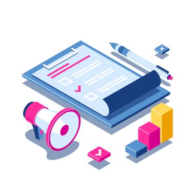 Anket kavramı afiş. Dolum için soru kağıdı ve kalem.