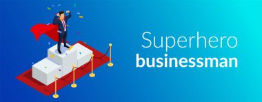 Süper kahraman işadamı veya karakterli yönetici konsepti.