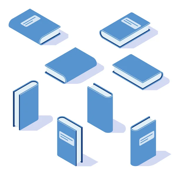 Buku Isometric dengan bayangan dari sudut yang berbeda Terisolasi pada latar belakang putih. Dapat digunakan untuk spanduk web, infografis, gambar pahlawan. Ilustrasi vektor Isometrik . - Stok Vektor