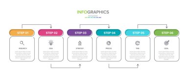 Simgeler içeren vektör İnfografik etiket şablonu. 6 seçenek veya adımlar. İş konsepti için Infographics. Bilgi grafikleri, akış çizelgeleri, sunumlar, Web siteleri, afiş, baskılı malzemeler için kullanılabilir.