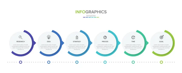 Konzept des Pfeil-Geschäftsmodells mit 6 aufeinander folgenden Schritten. Sechs bunte rechteckige Elemente. Timeline-Design für Broschüre, Präsentation. Gestaltung der Infografik. — Stockvektor