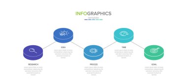 Simgeli vektör bilgi etiketi şablonu. 5 seçenek ya da adım. İş kavramı için bilgi grafikleri. Bilgi grafikleri, akış grafikleri, sunumlar, web siteleri, afişler, yazılı materyaller için kullanılabilir.
