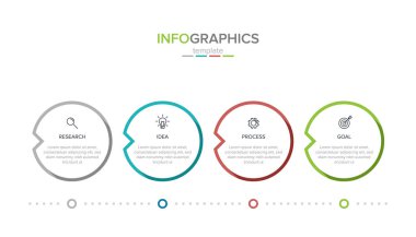 Simgeler vektör Infographic etiketi şablonu. 4 seçenekler veya adımları. İş kavramı için Infographics. Bilgi grafik, akış şemaları, sunumlar, web siteleri, afiş, basılı malzemeler için kullanılabilir