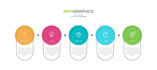 Modelo de etiqueta infográfica vetorial com ícones. 5 opções ou passos. Infográficos para o conceito de negócio. Pode ser usado para gráficos de informações, fluxogramas, apresentações, sites, banners, materiais impressos . —  Vetores de Stock