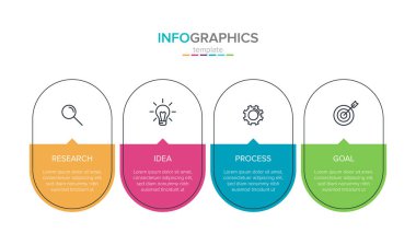 Simgeler vektör Infographic etiketi şablonu. 4 seçenekler veya adımları. İş kavramı için Infographics. Bilgi grafik, akış şemaları, sunumlar, web siteleri, afiş, basılı malzemeler için kullanılabilir