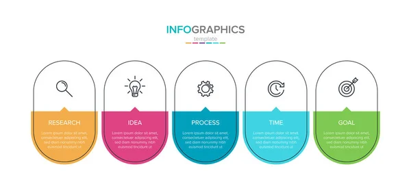 Modelo de etiqueta infográfica vetorial com ícones. 5 opções ou passos. Infográficos para o conceito de negócio. Pode ser usado para gráficos de informações, fluxogramas, apresentações, sites, banners, materiais impressos . —  Vetores de Stock