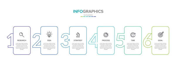 Szablon etykiety infografiki Vector z ikonami. 6 opcji lub kroków. Infografiki dla koncepcji biznesowej. Może być używany do informacji graficznych, wykresy przepływu, prezentacje, strony internetowe, banery, materiały drukowane — Wektor stockowy