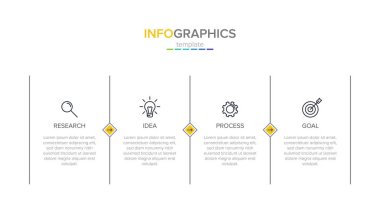 Simgeler vektör Infographic etiketi şablonu. 4 seçenekler veya adımları. İş kavramı için Infographics. Bilgi grafik, akış şemaları, sunumlar, web siteleri, afiş, basılı malzemeler için kullanılabilir.