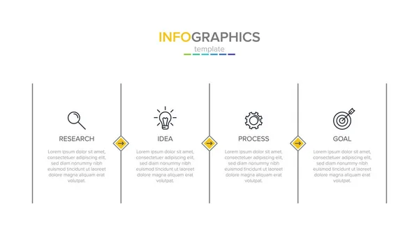 Vektor infographic címke mintadeszka-val ikonok. 4 választások vagy lépéseket. Infographics az üzleti koncepció. Használható info grafikus, adatfolyam-diagramok, bemutatók, internetes oldalak, bannerek, nyomtatott anyagok. — Stock Vector