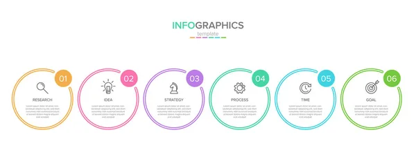 Simgeler içeren vektör İnfografik etiket şablonu. 6 seçenek veya adımlar. İş konsepti için Infographics. Bilgi grafikleri, akış çizelgeleri, sunumlar, Web siteleri, afiş, baskılı malzemeler için kullanılabilir. — Stok Vektör