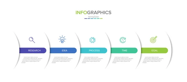 Wektorowy szablon etykiety infograficznej z ikonami. 5 opcji lub kroków. Infografika dla koncepcji biznesu. Może być stosowany do grafiki info, wykresy przepływu, prezentacje, strony internetowe, banery, materiały drukowane. — Wektor stockowy