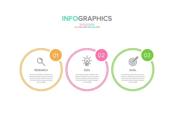 Vektorový infographic label šablona s ikonami. 3 možnosti nebo kroky. Infografika pro obchodní koncepce. Může sloužit pro info grafika, vývojových diagramů, prezentace, webové stránky, bannery, tištěné materiály. — Stockový vektor
