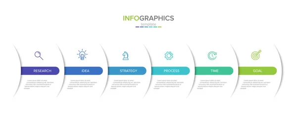 Szablon etykiety infografiki Vector z ikonami. 6 opcji lub kroków. Infografiki dla koncepcji biznesowej. Może być używany do informacji graficznych, wykresy przepływu, prezentacje, strony internetowe, banery, materiały drukowane. — Wektor stockowy