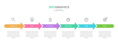 Simgeler içeren vektör İnfografik etiket şablonu. 6 seçenek veya adımlar. İş konsepti için Infographics. Bilgi grafikleri, akış çizelgeleri, sunumlar, Web siteleri, afiş, baskılı malzemeler için kullanılabilir.