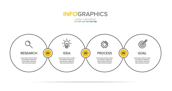 Vector infographic etikettmall med ikoner. 4 alternativ eller steg. Infografik för affärsidé. Kan användas för information grafik, flödesscheman, presentationer, webbplatser, banners, tryckt material. — Stock vektor