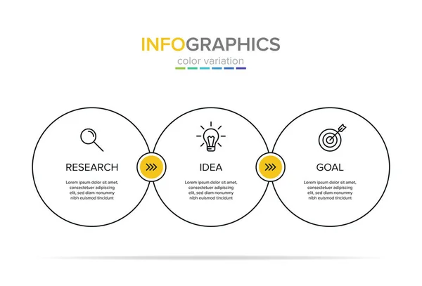 Vektorinformationsgrafik-Beschriftungsvorlage mit Symbolen. 3 Optionen oder Schritte. Infografiken für das Geschäftskonzept. kann für Informationsgrafiken, Flussdiagramme, Präsentationen, Websites, Banner, Druckmaterialien verwendet werden. — Stockvektor