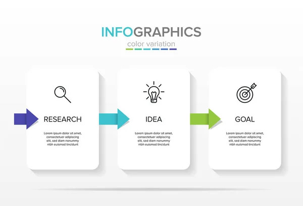 Φορέα infographic ετικέτα πρότυπο με εικονίδια. 3 επιλογές ή βήματα. Infographics για επιχειρηματική ιδέα. Μπορεί να χρησιμοποιηθεί για πληροφορίες γραφικά, διαγράμματα ροής, παρουσιάσεις, ιστοσελίδες, banners, έντυπο υλικό. — Διανυσματικό Αρχείο