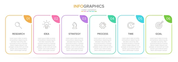 Vector infographic label template with icons. 6 options or steps. Infographics for business concept. Can be used for info graphics, flow charts, presentations, web sites, banners, printed materials. — Stock Vector