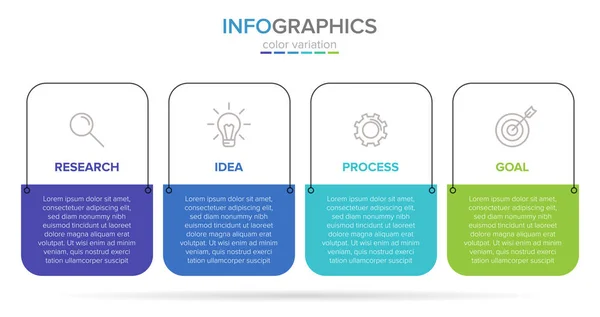 Vektorinformationsgrafik-Beschriftungsvorlage mit Symbolen. 4 Optionen oder Schritte. Infografiken für das Geschäftskonzept. kann für Informationsgrafiken, Flussdiagramme, Präsentationen, Websites, Banner, Druckmaterialien verwendet werden. — Stockvektor