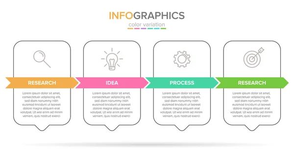 Vektorinformationsgrafik-Beschriftungsvorlage mit Symbolen. 4 Optionen oder Schritte. Infografiken für das Geschäftskonzept. kann für Informationsgrafiken, Flussdiagramme, Präsentationen, Websites, Banner, Druckmaterialien verwendet werden. — Stockvektor