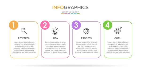 Modèle d'étiquette d'infographie vectorielle avec des icônes. 4 options ou étapes. Infographie pour concept d'entreprise. Peut être utilisé pour les graphiques d'information, organigrammes, présentations, sites Web, bannières, documents imprimés . — Image vectorielle