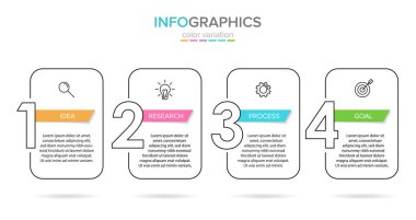 Simgeler vektör Infographic etiketi şablonu. 4 seçenekler veya adımları. İş kavramı için Infographics. Bilgi grafik, akış şemaları, sunumlar, web siteleri, afiş, basılı malzemeler için kullanılabilir.