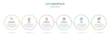 Simgeler içeren vektör İnfografik etiket şablonu. 6 seçenek veya adımlar. İş konsepti için Infographics. Bilgi grafikleri, akış çizelgeleri, sunumlar, Web siteleri, afiş, baskılı malzemeler için kullanılabilir.