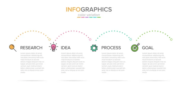 Infografik-Design mit Symbolen und 4 Optionen oder Schritten. Dünnlinienvektor. Infografik Geschäftskonzept. Kann für Informationsgrafiken, Flussdiagramme, Präsentationen, Websites, Banner, Druckmaterialien verwendet werden. — Stockvektor