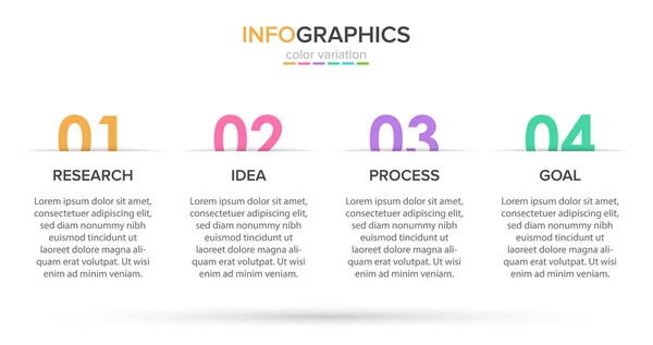 Conception infographique avec icônes et 4 options ou étapes. Vecteur de lignes minces. Infographie concept d'entreprise. Peut être utilisé pour les graphiques d'information, organigrammes, présentations, sites Web, bannières, documents imprimés. — Image vectorielle