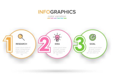 3 ardışık adımları ile ok iş modeli kavramı. Üç renkli dikdörtgen eleman. Broşür, sunum için zaman çizelgesi tasarımı. İnfografik tasarım düzeni.