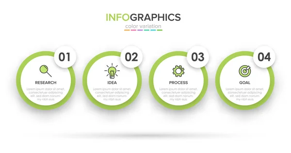 Infografikai kialakítás ikonokkal és 4 opcióval vagy lépéssel. Vékony vonalvektor. Infografika üzleti koncepció. Használható infó grafikákhoz, folyamatábrákhoz, prezentációkhoz, weboldalakhoz, bannerekhez, nyomtatott anyagokhoz. — Stock Vector