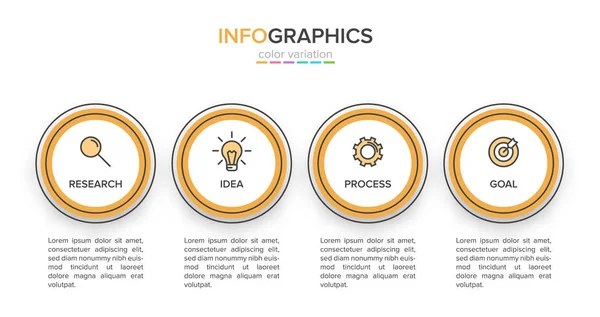 Projekt infograficzny z ikonami i 4 opcjami lub krokami. Cienki wektor. Koncepcja biznesowa infografiki. Może być stosowany do grafiki info, wykresy przepływu, prezentacje, strony internetowe, banery, materiały drukowane. — Wektor stockowy