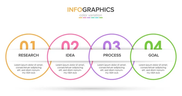 Infografik-Design mit Symbolen und 4 Optionen oder Schritten. Dünnlinienvektor. Infografik Geschäftskonzept. Kann für Informationsgrafiken, Flussdiagramme, Präsentationen, Websites, Banner, Druckmaterialien verwendet werden. — Stockvektor