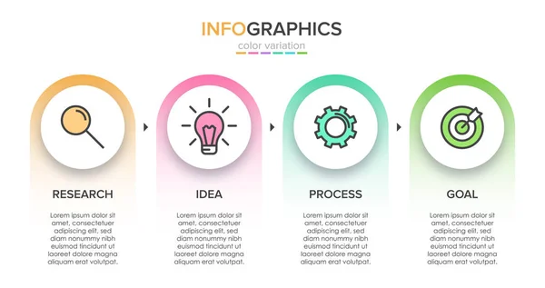 Infografik-Design mit Symbolen und 4 Optionen oder Schritten. Dünnlinienvektor. Infografik Geschäftskonzept. Kann für Informationsgrafiken, Flussdiagramme, Präsentationen, Websites, Banner, Druckmaterialien verwendet werden. — Stockvektor