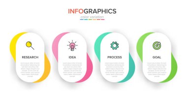 Simgeli ve 4 basamaklı bilgi tasarımı. İnce çizgi vektörü. Bilgi işlem iş konsepti. Bilgi grafikleri, akış grafikleri, sunumlar, web siteleri, afişler, yazılı materyaller için kullanılabilir.