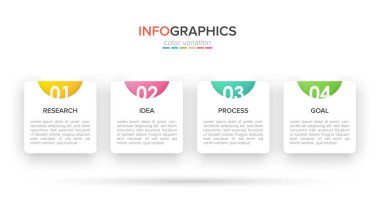 Simgeli ve 4 basamaklı bilgi tasarımı. İnce çizgi vektörü. Bilgi işlem iş konsepti. Bilgi grafikleri, akış grafikleri, sunumlar, web siteleri, afişler, yazılı materyaller için kullanılabilir.